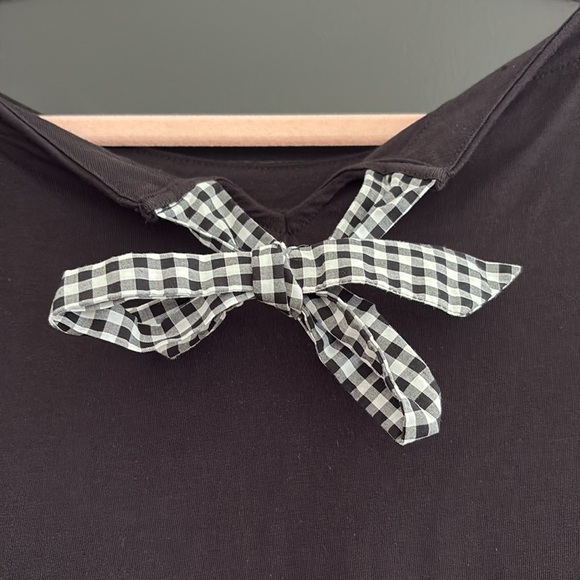 Talbots Black Ruffled Gingham Short Sleeve T-Shirt Plaid Tie in Back. Size XL - Picture 5 of 10